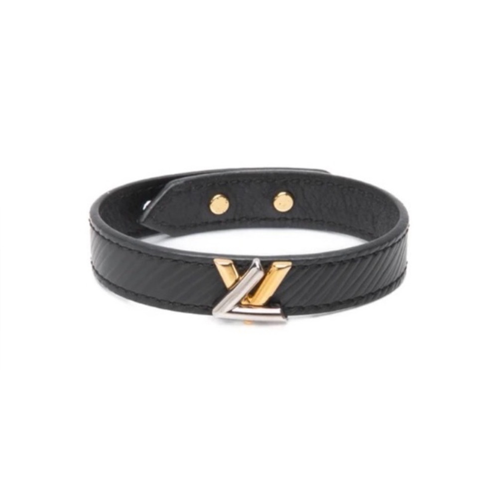 Louis Vuitton Twist Black Epi Leather LV Bracelet Unisex Size 17 Unused